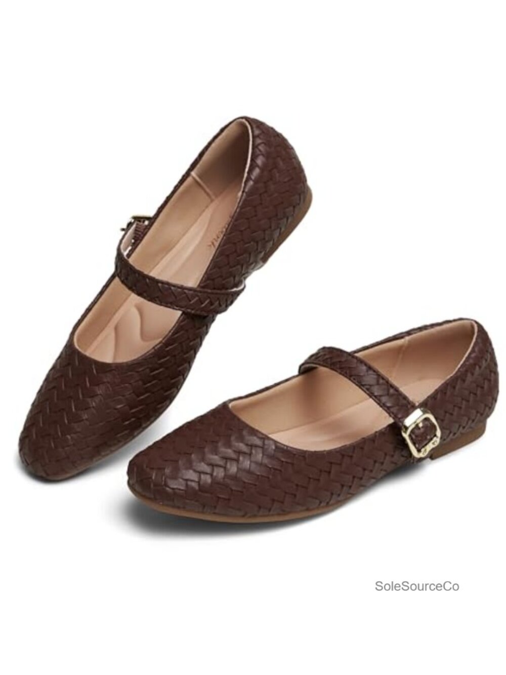 Woven Ballet Flats Mary Jane Square Toe Buckle Flats